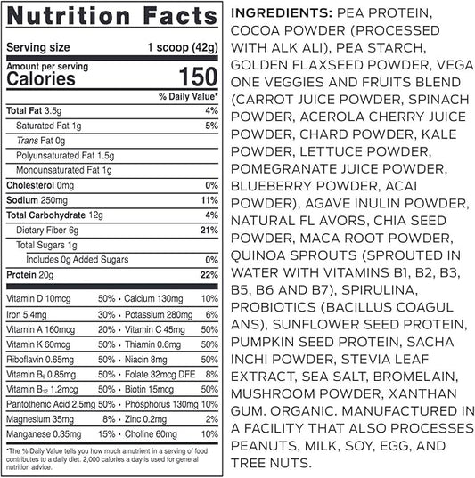 Vega Organic All-in-One Vegan Protein Powder, Chocolate 13.2 oz
