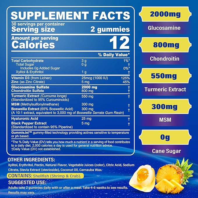 Sugar Free Glucosamine Chondroitin MSM Filled 3100mg -Joint D3, Mobility, 120Cts