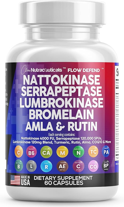 Clean Nutraceuticals Nattokinase 4000 FU Serrapeptase 120000 SPU B6 &