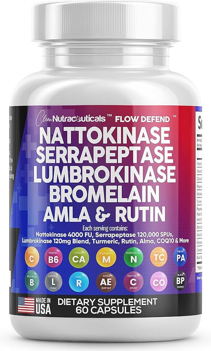 Clean Nutraceuticals Nattokinase 4000 FU Serrapeptase 120000 SPU B6 &