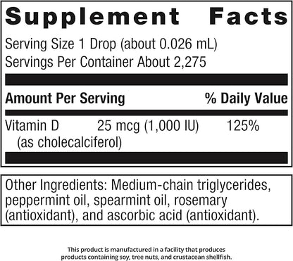 Metagenics MetaKids Vitamin D3 1000 IU Liquid Vitamin D Supplement to Help Support Bone and Immune Health - 2 fl oz, 2,275 Servings