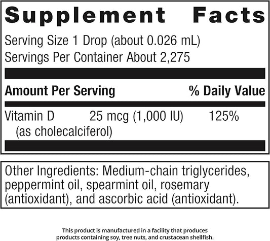 Metagenics MetaKids Vitamin D3 1000 IU Liquid Vitamin D Supplement to Help Support Bone and Immune Health - 2 fl oz, 2,275 Servings