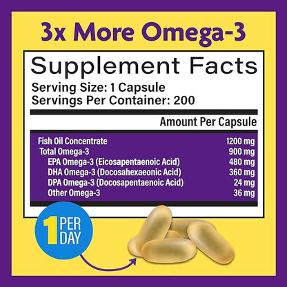 InnovixLabs Triple Strength Omega 3 Fish Oil Supplement, 900 mg, Pure EPA DHA Omega 3 Supplement Brain and Joints, Burpless Omega-3 for Women and Men with Enteric Coating, 200 Capsules