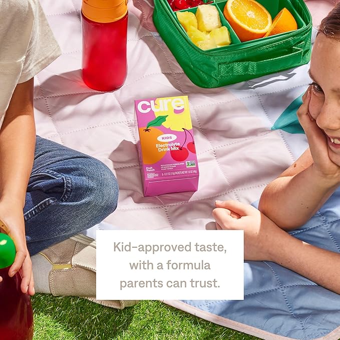 Cure Hydration - Kids Electrolyte Drink Mix | Plant-Based Pediatrician Formulated Rehydration | No Added Sugar, Non-GMO, Gluten-Free, No Artificial Flavors, FSA & HSA | Box of 6 Packets - Fruit Punch