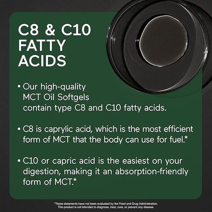 Smarter Nutrition MCT Oil Capsules C8 and C10 - Ketogenic Fuel for Brain & Body, Sustained Energy - from Cold-Pressed Coconut, Palm & Gluten-Free, Non-GMO - 90 Count - 30-Day Supply