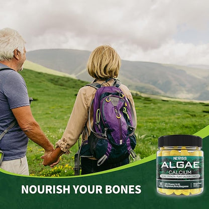 Algae Calcium Gummies 600mg with Vitamin D3, C, Magnesium, Boron, Manganese, Plant-Based Calcium Supplement for Bone Health & Strength, Minerals Complex, Gentle Digestion, Sugar Free, Vegan, 60 Counts