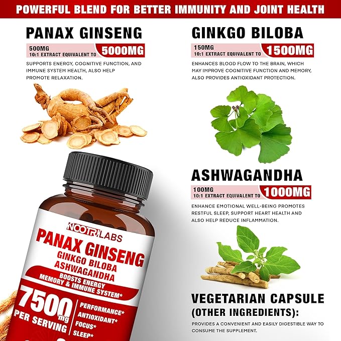 Korean Red Panax Ginseng 7500mg Highest 90 Vegan