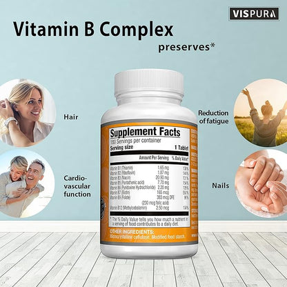 Vitamin B-Complex, 180 Vegan Tablets, All B12, B1, B1, B2, B2, B3, B3, B5, B5, B6, B6, B7, B7, B9, B9, Folic