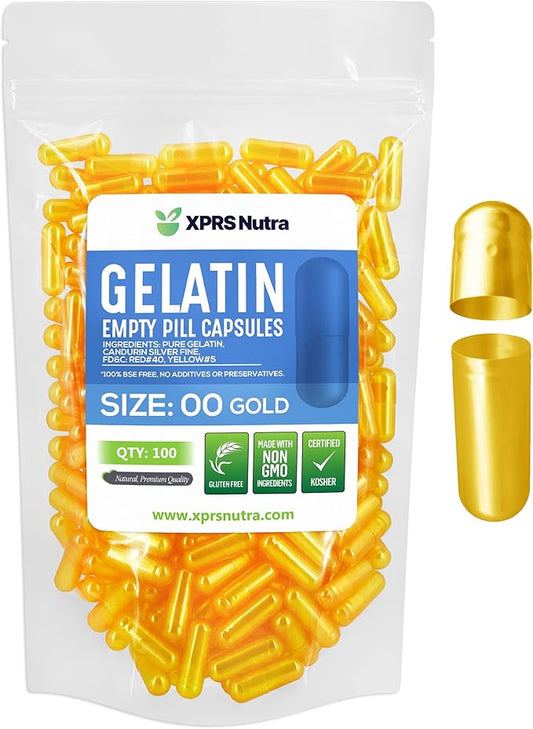 XPRS Nutra Size 00 Empty Capsules - 100 Count Empty Gelatin Capsules - Empty Pill Capsules - DIY Capsule Filling - Fillable Pill Capsules Empty Gel Caps