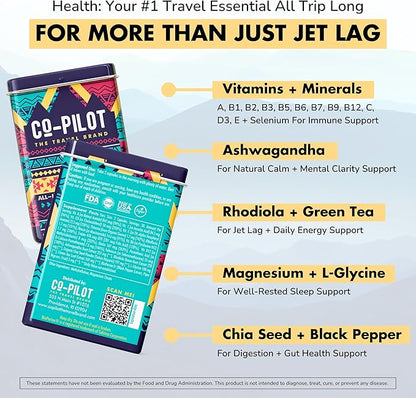 Supplement 2 Pack: Jet Lag Prevention + Ashwagandha, Rhodiola, D3+ for Immune Support, Energy, Digestive Health | Airplane Travel Essentials Multivitamin | Vegan | 120 Count