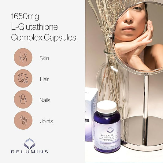 Relumins Glutathione Supplement 1650mg Reduced 90 Veggie 3 Bottles