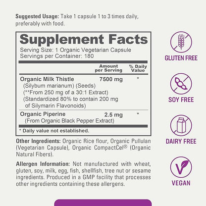biophix Milk Thistle USDA Organic 30:1 7500 mg 180 Veggie