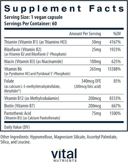Vital Nutrients Vitamin B6 + B Complex B6 for 60 Capsules