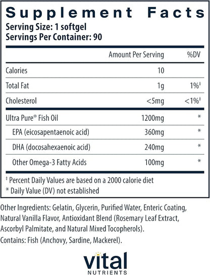 Vital Nutrients Ultra Pure® Fish Oil 700 Enteric Omega-3 Fatty 90 Count
