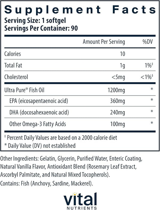 Vital Nutrients Ultra Pure® Fish Oil 700 Enteric Omega-3 Fatty 90 Count