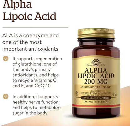 Solgar Alpha Lipoic Acid 200 mg, 50 Vegetable CoQ-10 - 50 Servings