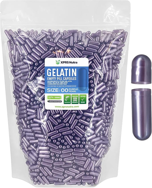 XPRS Nutra Size 00 Empty Capsules - 5000 Count Empty Gelatin Capsules - Empty Pill Capsules - DIY Capsule Filling - Fillable Pill Capsules Empty Gel Caps (Purple Pearl)