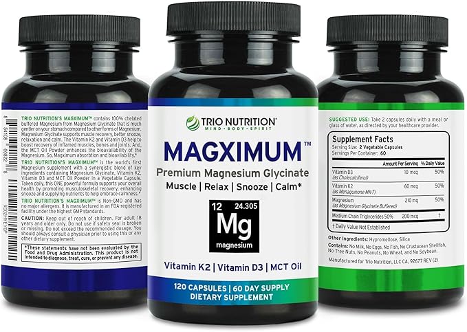 TRIO NUTRITION MagX Magnesium Glycinate, Vitamin D3, Vitamin K2 &