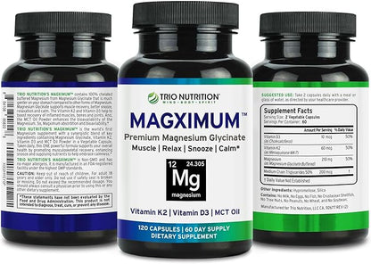 TRIO NUTRITION MagX Magnesium Glycinate, Vitamin D3, Vitamin K2 &