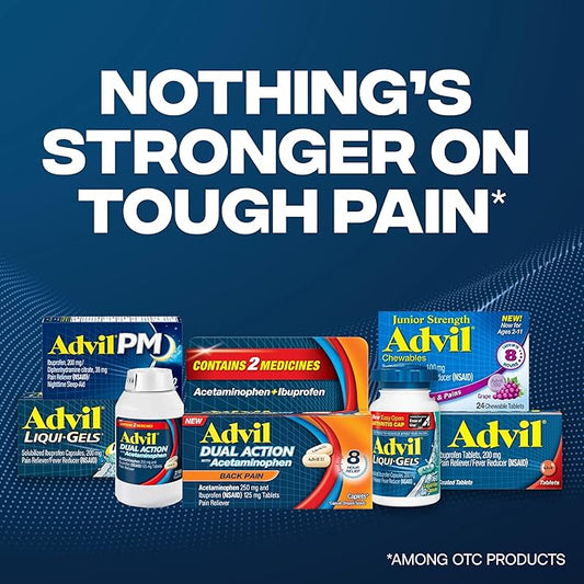 Advil Dual Action Back Pain Caplets 250mg Ibuprofen 500mg Acetaminophen 8 Hours 144 Count