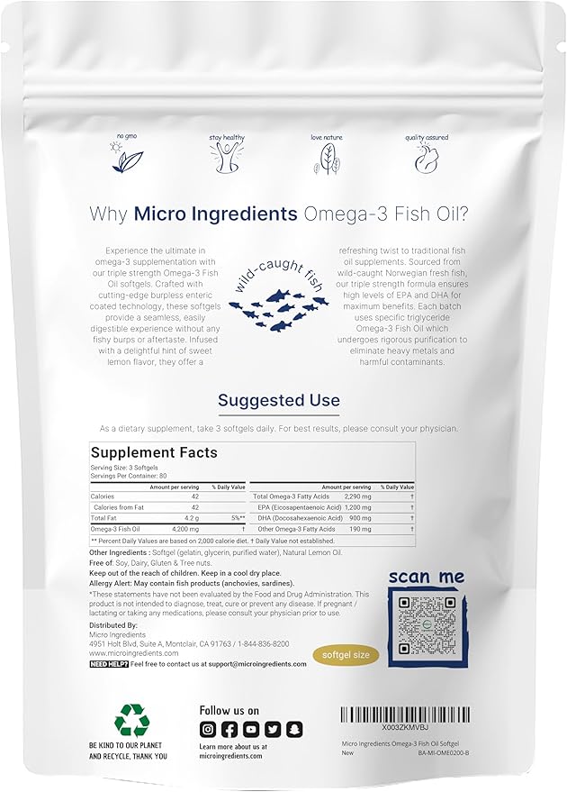 Triple Strength Omega 3 Fish Oil 4200mg Per 240 Softgels 1200mg + 900mg |