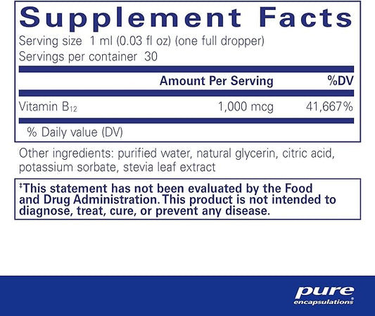 Pure Encapsulations B12 Liquid 1,000 mcg B12 (Methylcobalamin) 1 fl.