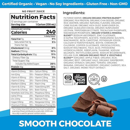 Orgain Organic Nutritional Vegan Protein Shake, Smooth Chocolate - 16g Plant Based Protein, Meal Replacement, 22 Vitamins & Minerals, Fruits & Vegetables, Gluten Free, Non-GMO, 11 Fl Oz (Pack of 4)