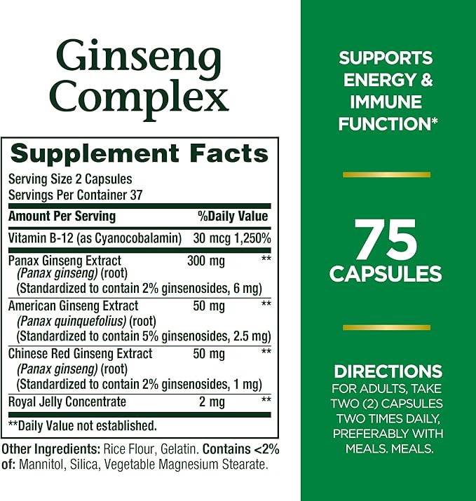Nature's Bounty Ginseng Complex Capsules Supports 75 Capsules