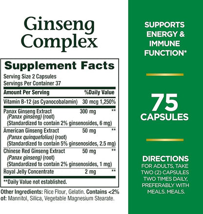 Nature's Bounty Ginseng Complex Capsules Supports 75 Capsules