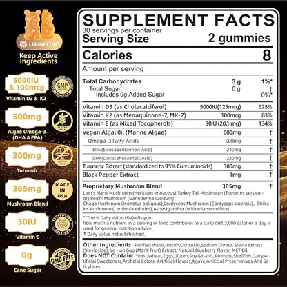 Vitamin D3 5000IU + K2 (MK-7) 100mcg, with 3, Turmeric