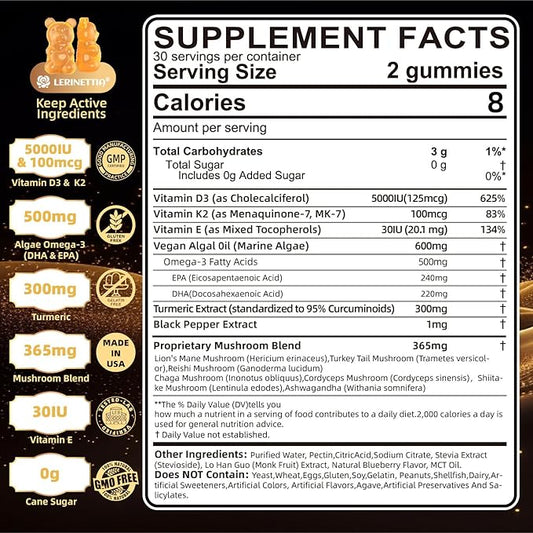 Vitamin D3 5000IU + K2 (MK-7) 100mcg, with 3, Turmeric