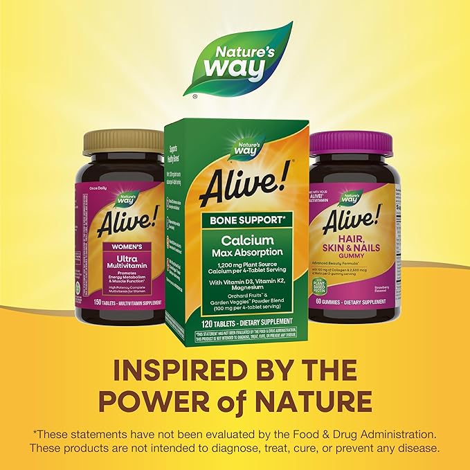 Nature's Way Alive! Calcium Max Absorption, D3 & K2, Magnesium, 120 Tablets