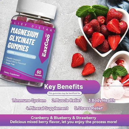 Magnesium Glycinate Gummies 400mg with L-Threonate 200mg - Sugar-Free Magnesium Potassium Supplement with Vitamin D, B6, CoQ10 for Muscle - 120 Mixed Berry Flavored Gummies