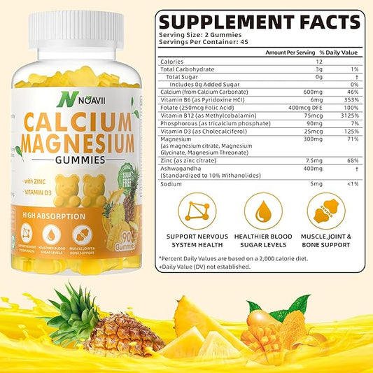 Calcium Magnesium Zinc Gummies with Vitamin D3, ashwagandha Flavor-180 Count