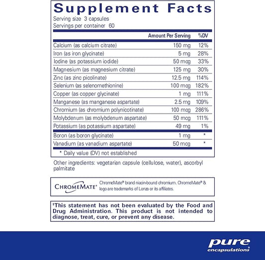 Pure Encapsulations Mineral 650 | Hypoallergenic Combination of Balanced Chelated|Minerals | 180 Capsules