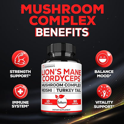 Satoomi 10in1 Cordyceps Mushroom Supplement 90 Capsules 90 Serving