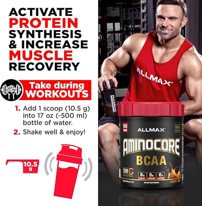 ALLMAX Nutrition AMINOCORE BCAA Powder, 8.18 Grams of Amino Acids, Intra and Post Workout Recovery Drink, Gluten Free, Fruit Punch, 315 g