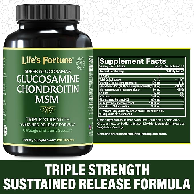 Life's Fortune Super Glucosamax, Glucosamine Chondroitin 1000mg - 120 Tablets