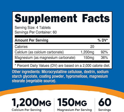 Nutricost Calcium & Magnesium Carbonate 240 1200mg of 150mg of 60 Servings-