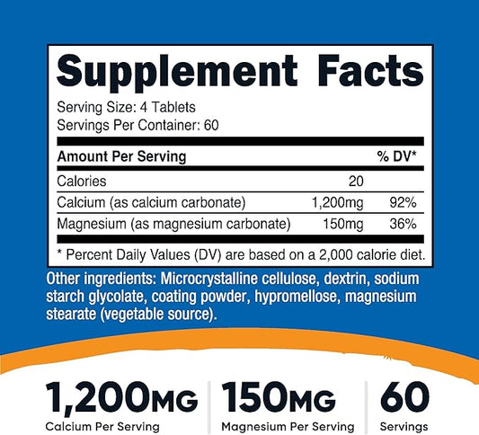 Nutricost Calcium & Magnesium Carbonate 240 1200mg of 150mg of 60 Servings-
