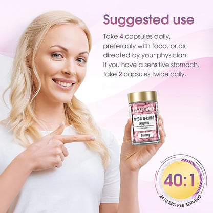 Inositol Supplement - Myo-Inositol and D-Chiro Inositol Plus Chasteberry,Berberine & Ashwagandha - Ideal 40:1 Ratio, Hormone Balance & Ovarian Support PCOS Supplements for Women-120 Capsules