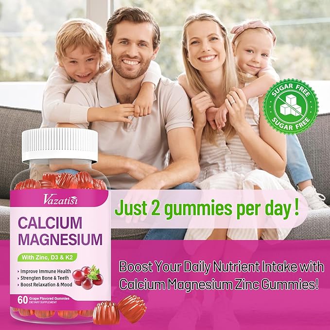 Calcium Magnesium Zinc Gummies with Vitamin D3 & K2, High 60 Gummies…