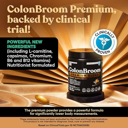 ColonBroom Premium Weight Management Supplement (Strawberry) - Colon Broom Psyllium Husk Fiber Powder Drink - Gluten Free, Non-GMO Colon Cleanse for Bloating Relief & Gut Health, 50 Servings