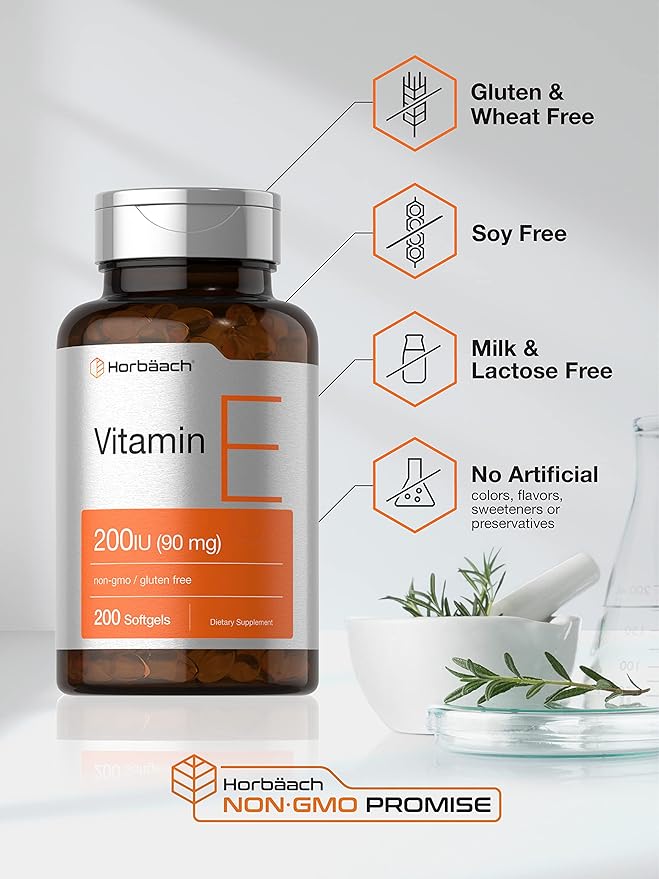 Horbäach Vitamin E Supplement 200 IU (90 mg) 200 Softgel