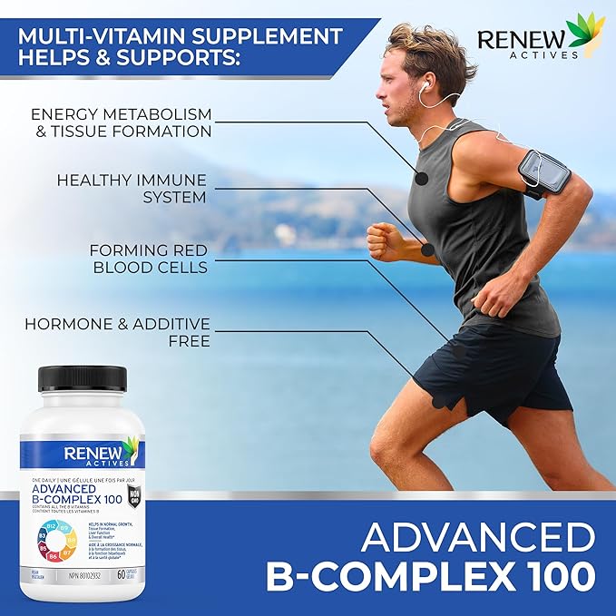 Renew Actives Vitamin B Complex 100: 100% of B1, B2, B2, B3, B3, B5, B5, B-6, B-6, B-12. B-12. Promotes 60 Caps