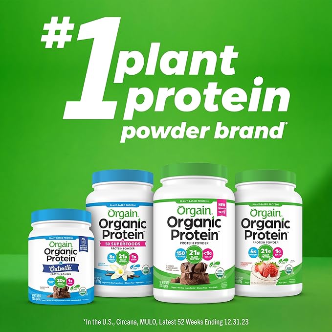 Orgain Organic Vegan Protein Powder, Vanilla Bean 21g Plant 4g Prebiotic 1.02 lb