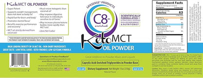 LifeSense C8 enriched MCT Oil Powder Unflavored Sourced from Coconut Oil, Keto-Friendly, Developed by PhD Nutrition in USA, Optimal Fuel for The Brain and Body