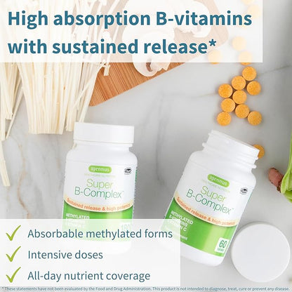 Super B-Complex – Methylated B Vitamins, MTHFR Supplement with Methylfolate & B12 Methylcobalamin, Sustained Release, Clean Label, Vegan, Lab Verified, 180 Small Tablets by Igennus