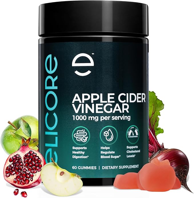 Apple Cider Vinegar Gummies 1000mg Metabolism Booster ACV Gummies with Vitamin B12 – Supports Weight Management, Digestion, & Heart Health – Non-GMO Dietary Supplements, 60 Count