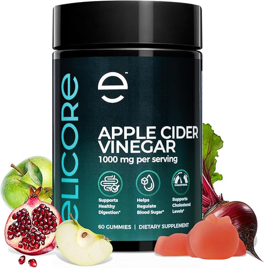 Apple Cider Vinegar Gummies 1000mg Metabolism Booster ACV Gummies with Vitamin B12 – Supports Weight Management, Digestion, & Heart Health – Non-GMO Dietary Supplements, 60 Count